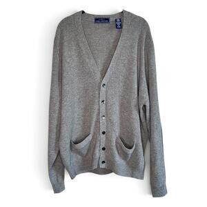John Ashford Mens Woolmark Pure Lambswool Wool Taupe Vintage Cardigan Sweater XL